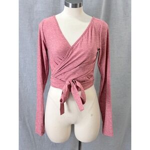 Outdoor Voices Red Marled Wrap Crop Top Tie Waist Balletcore M